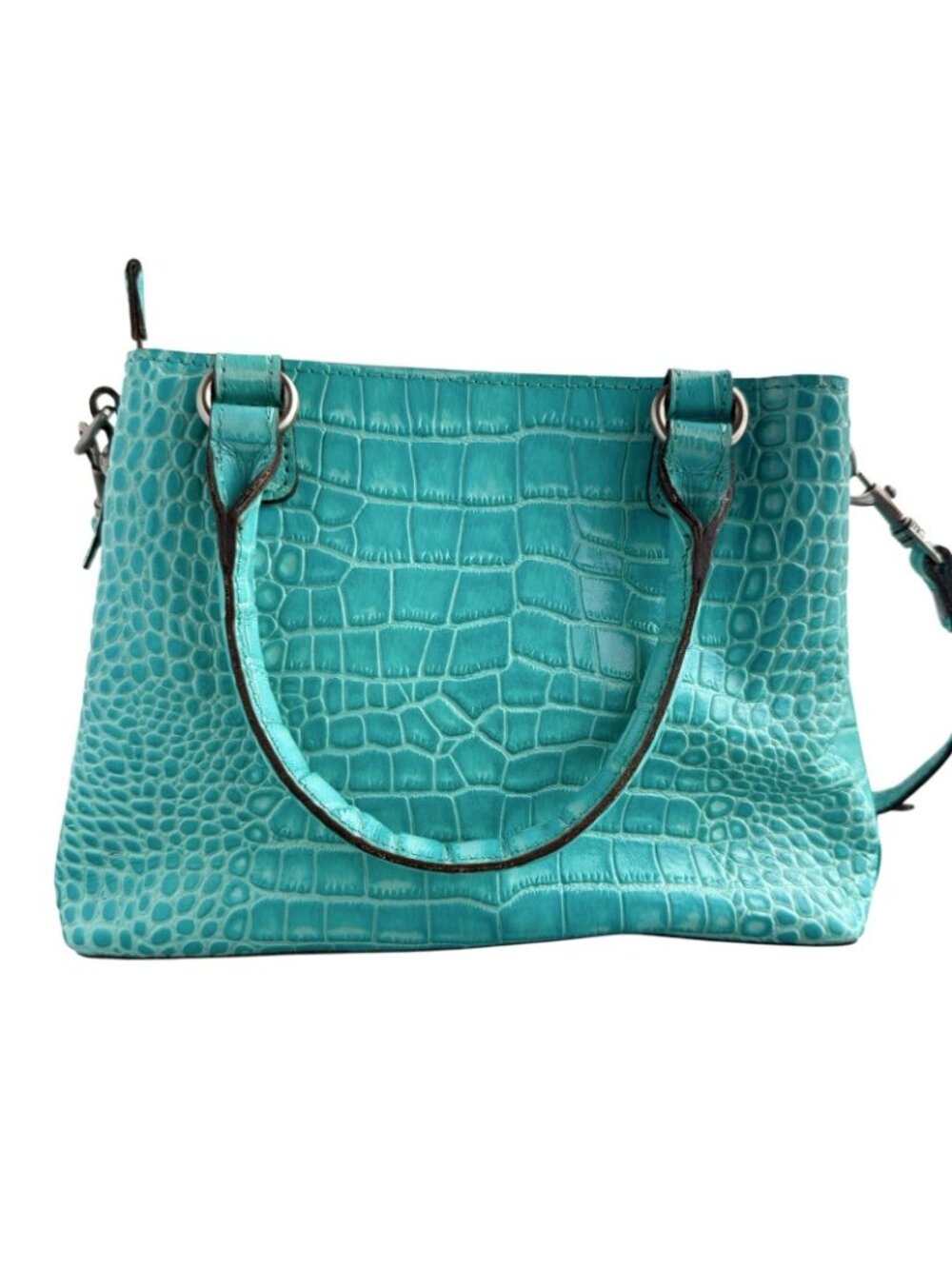 PATRICIA NASH NORCIA Aqua Leather Croc Embossed Handbag Crossbody w/ Coin Purse - Picture 5 of 16